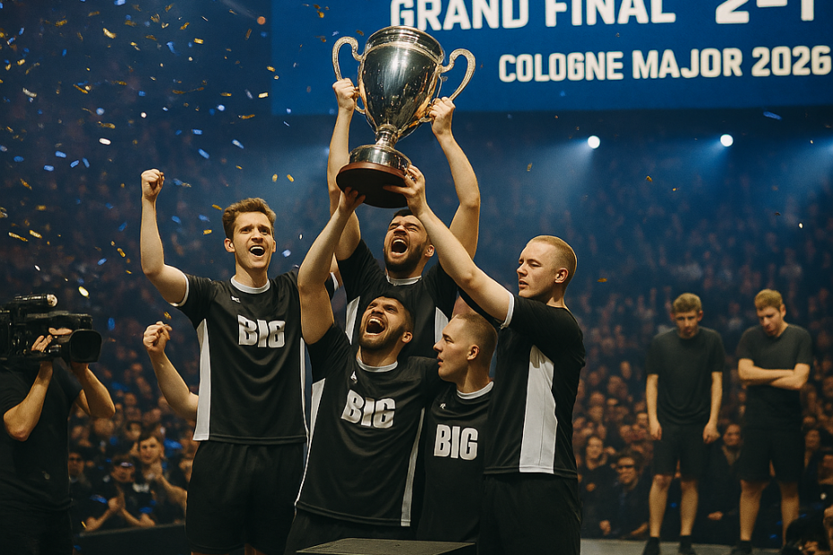 BIG lift the trophy on a Belgrade arena stage after a 2–1 final win,