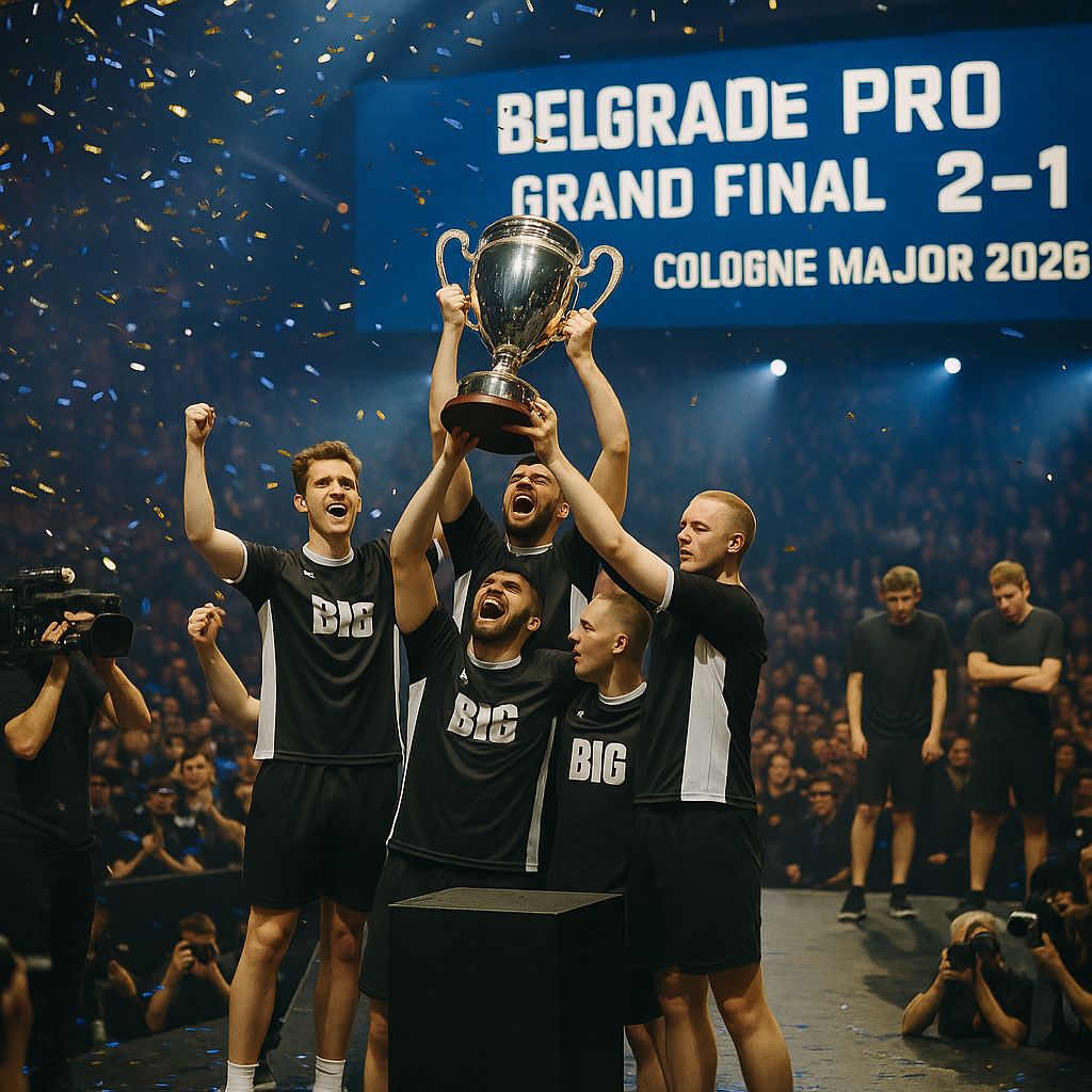 BIG lift the trophy on a Belgrade arena stage after a 2–1 final win,